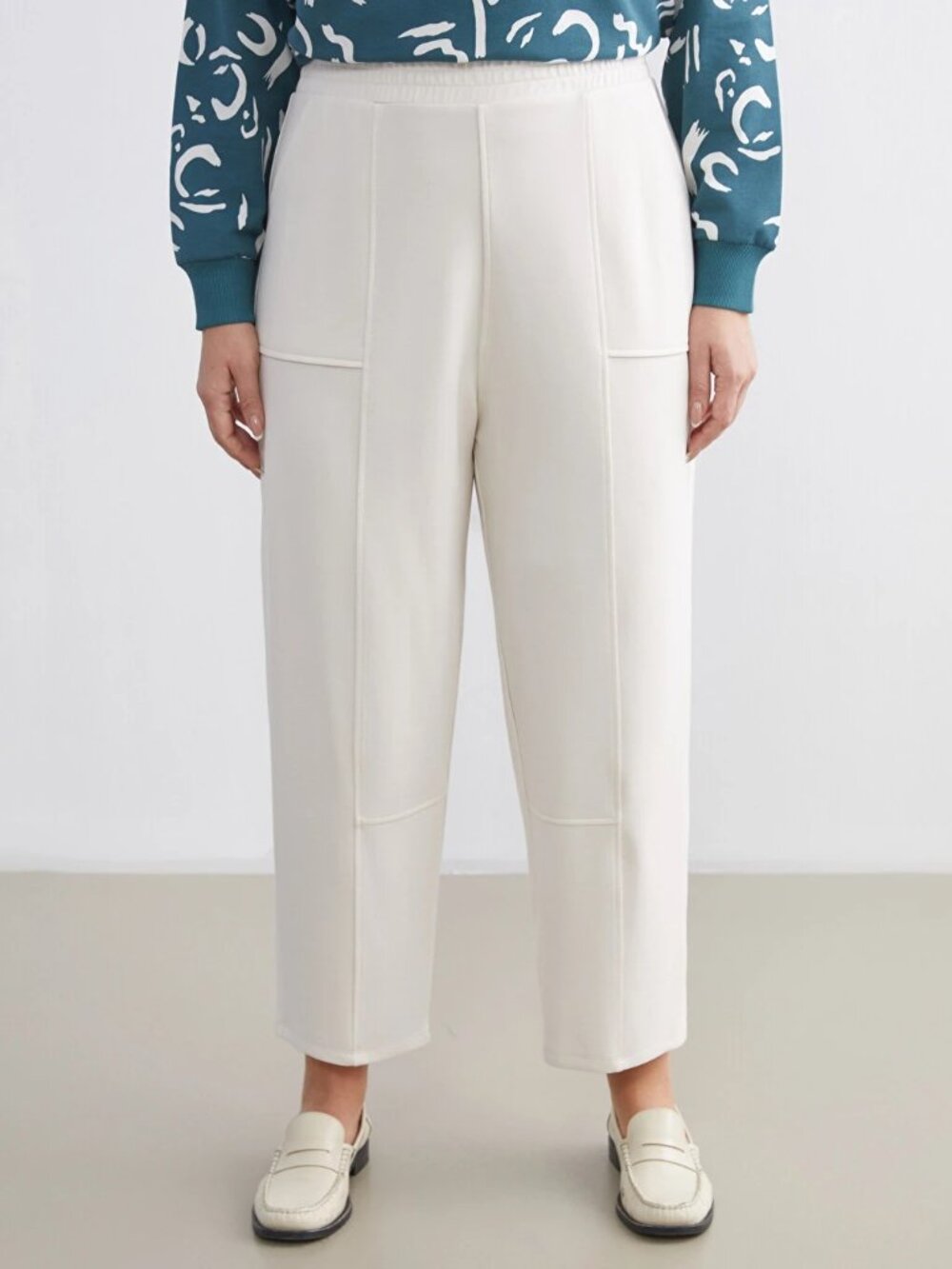 J Jill NEW Knit Soft Pull On High Rise Crop Pants Size L White
